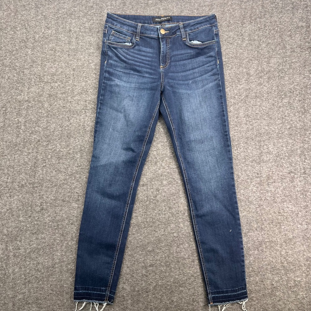 Prosperity Womens Dark Wash Skinny Jeans Raw Frayed Released Hem Size 31 Stretch